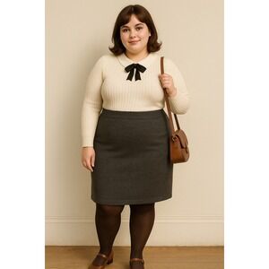 Gap Womens XL Grey Knit Pull On Twee‎ Academia Preppy Knee Length Pencil Skirt